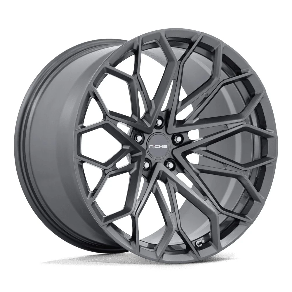 Niche NC600 Manta in Satin Gunmetal - photo may show a different lug count; this part is 5x120