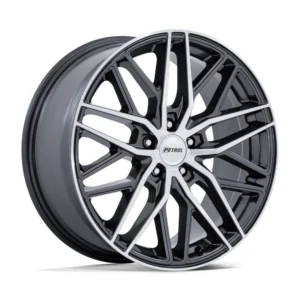 Petrol PE004 P3E in Gloss Gunmetal Machined Face - photo may show a different lug count; this part is 5x112