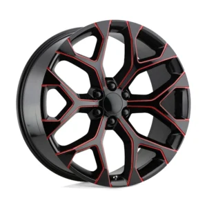 Performance Replicas PR176 in Gloss Black Red Milled - photo may show a different lug count; this part is 6x139.7
