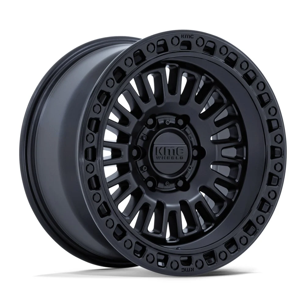 KMC KM554 Aztec in Matte Black w/ Gloss Black Lip - photo may show a different lug count; this part is 6x139.7