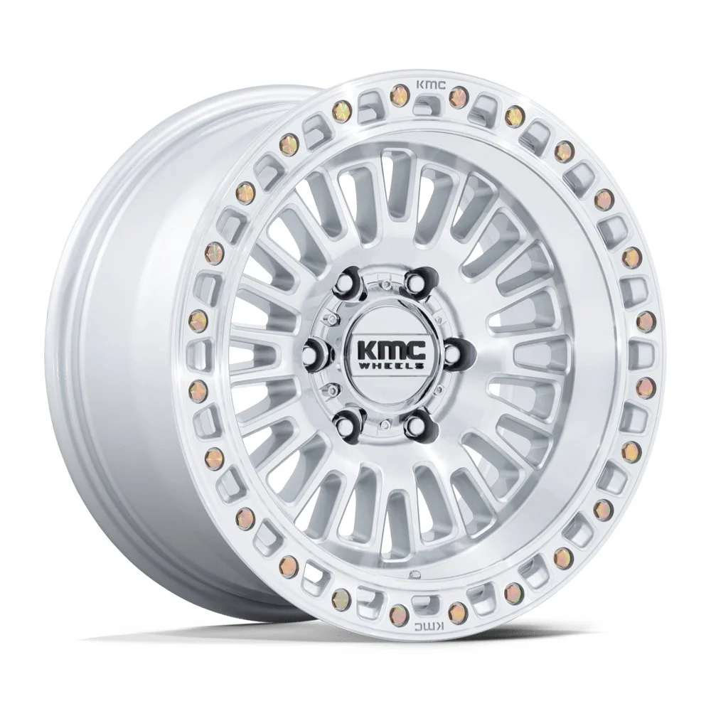 KMC KM554 Aztec in Gloss Silver Machined - photo may show a different lug count; this part is 6x139.7